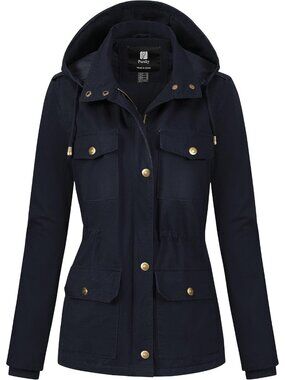 Women's Navy Blue Cotton Anorak Lightweight Military Jacket Warm Casual Coat